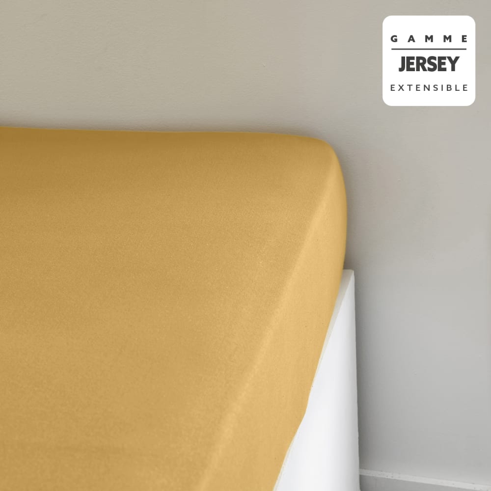 Drap housse Jersey 2 personnes uni  140x190 cm Jaune