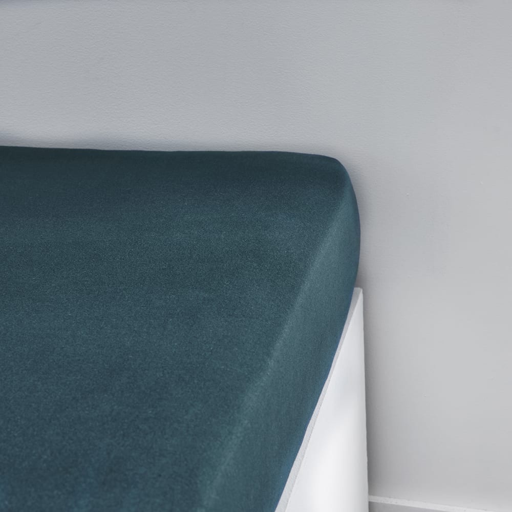 Drap housse 1 personne jersey uni  90x190 cm Bleu