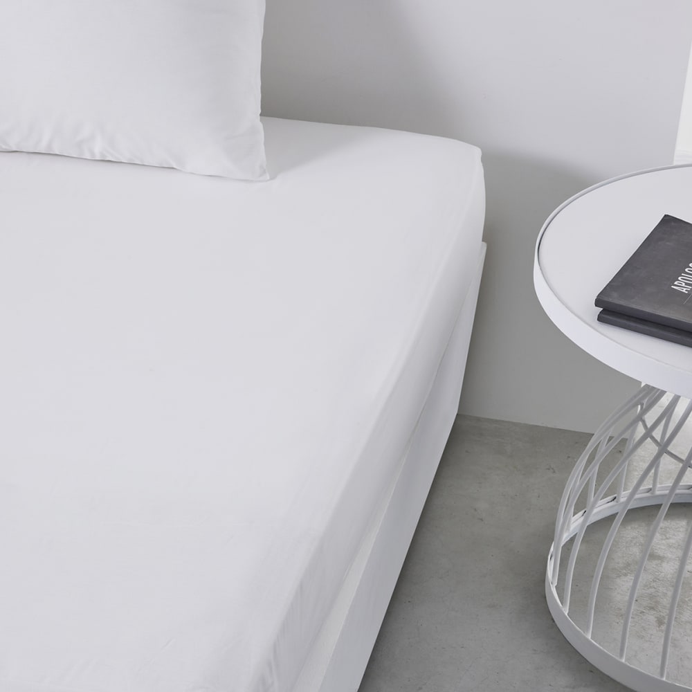 Drap housse 2 personnes uni coton  140x190 cm Blanc