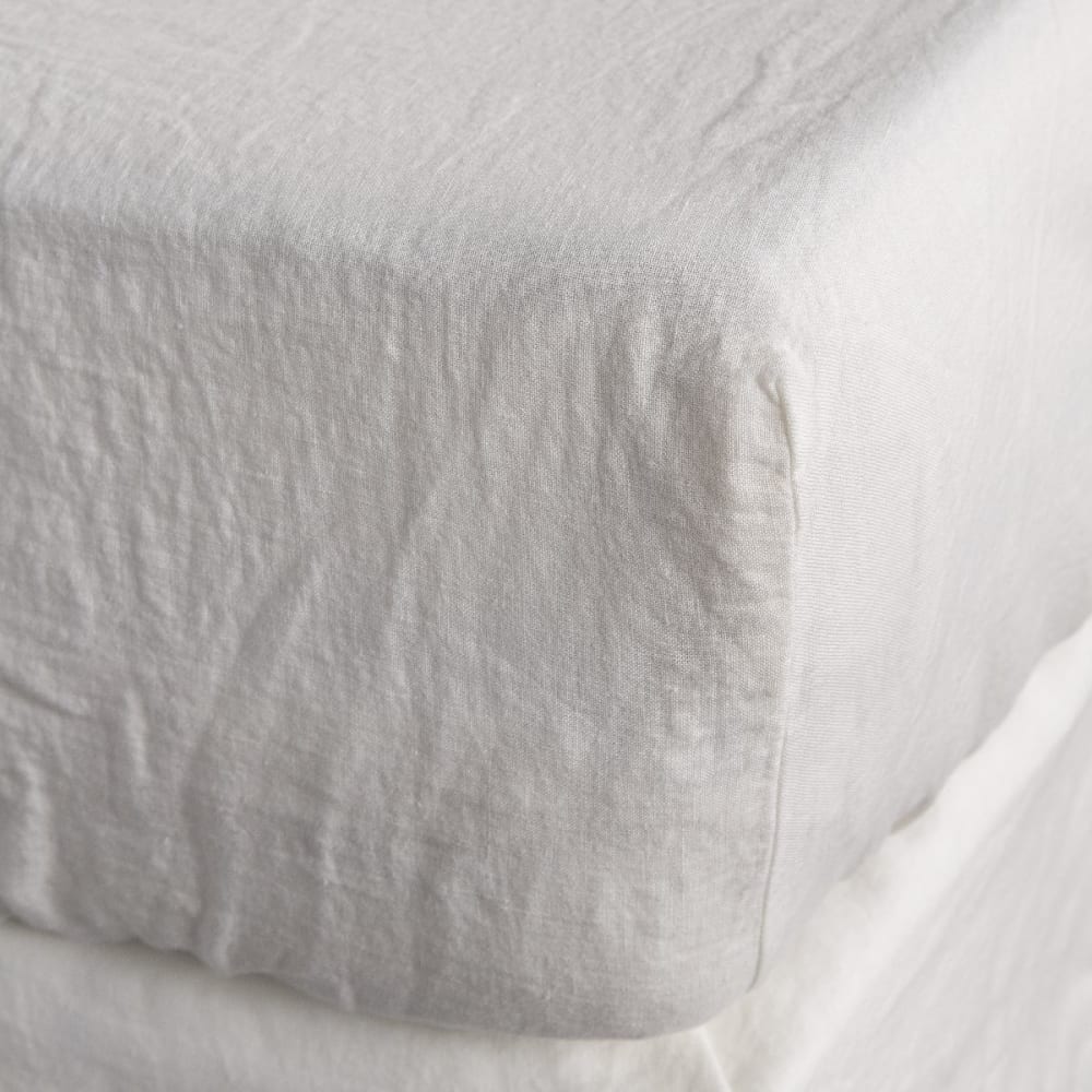 Drap housse Lin lavé 2 personnes uni  140x190 cm Blanc