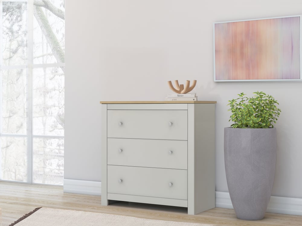 Loft24 Kommode mit 3 Schubladen Eiche Creme Grau Spanplatte
