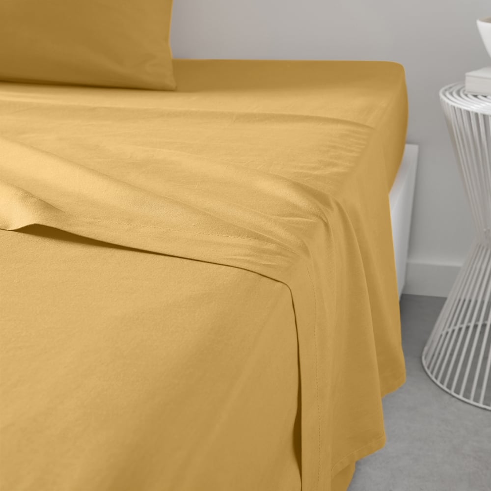 Drap plat pour lit 2 personnes uni  240x300 cm Jaune