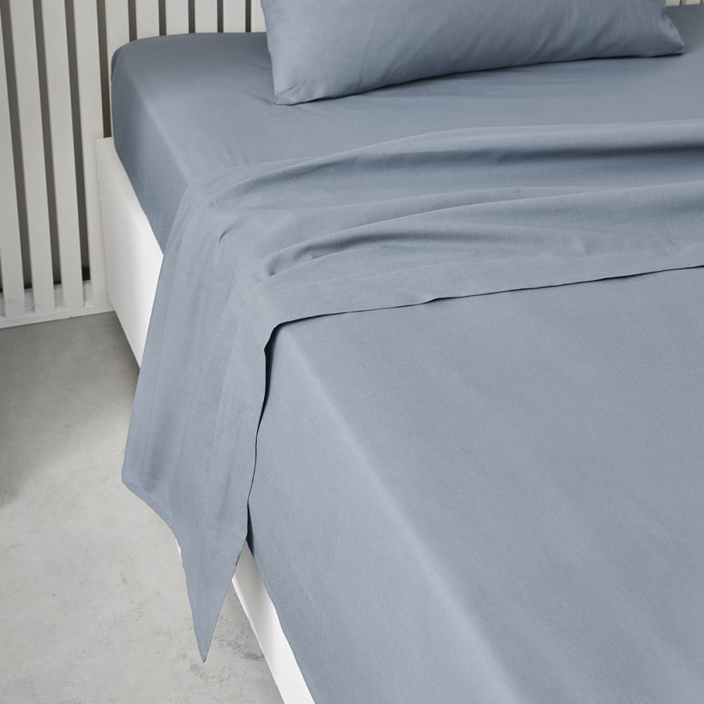 Drap plat pour lit 2 personnes uni  240x300 cm Bleu ardoise