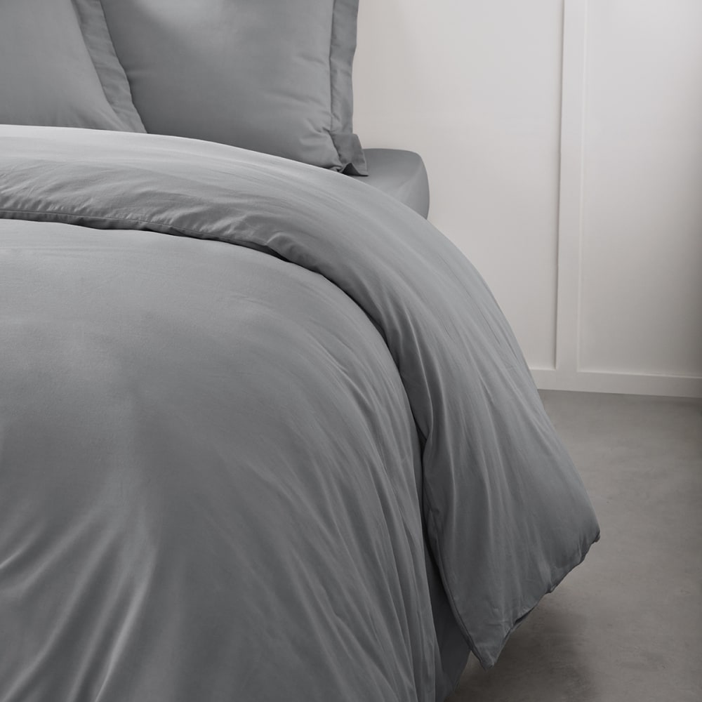 Today Einfarbiger Bettbezug Bio-Baumwolle 220x240 cm style classic chic Grau Baumwolle