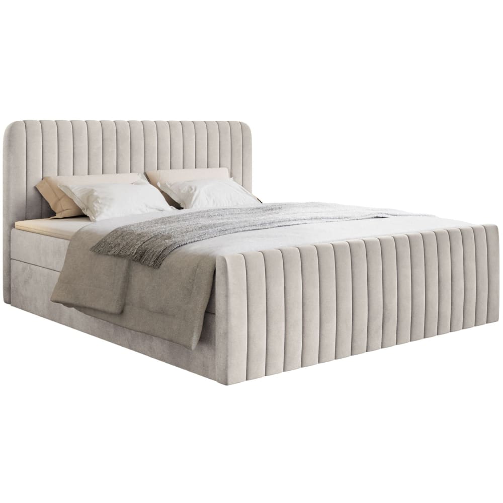 Lit continental 200x200 avec surmatelas, en velours, beige