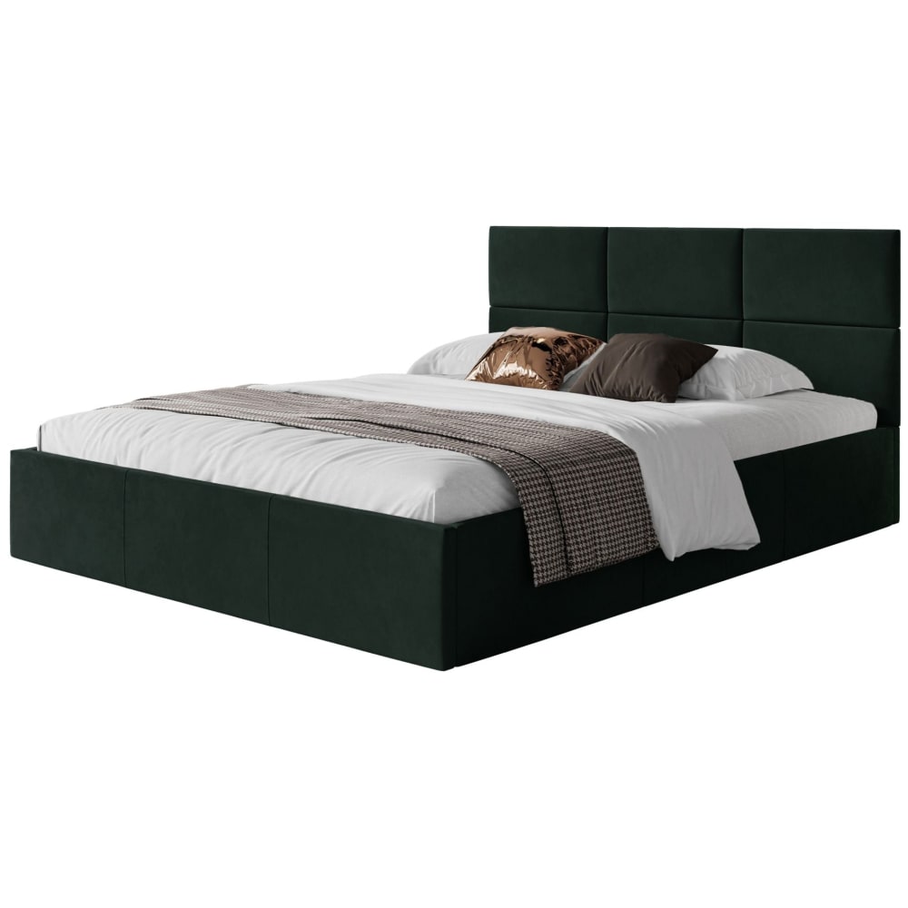 Lit coffre avec tête de lit 180x200, en velours vert foncé