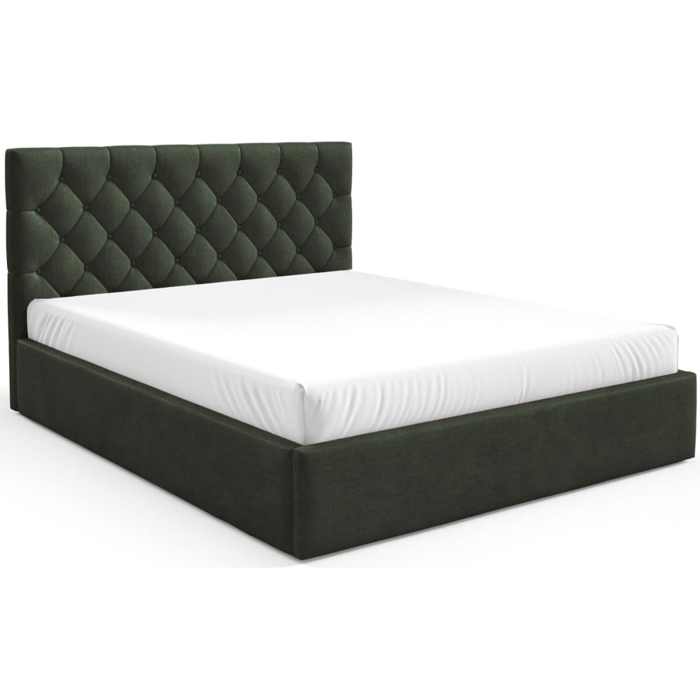Lit rembourré 140x200 cm avec coffre en velours vert foncé