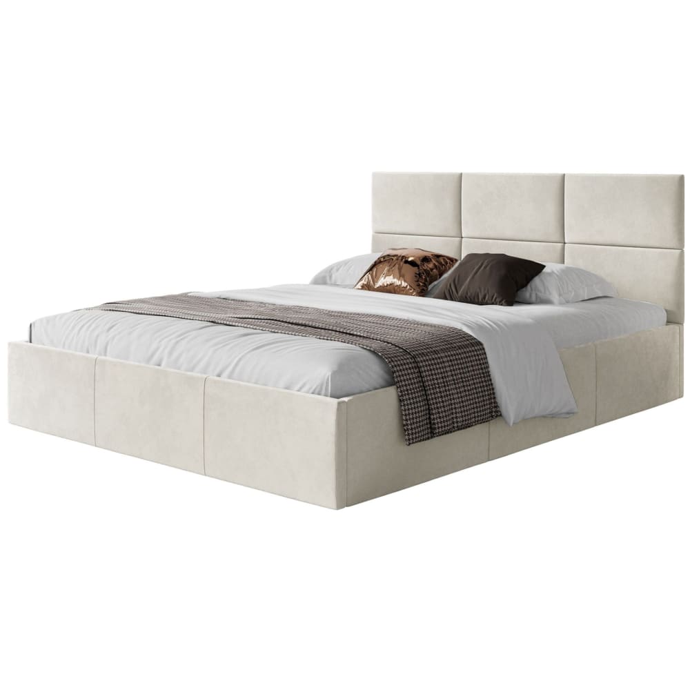Lit coffre avec tête de lit 140x200, en velours crème