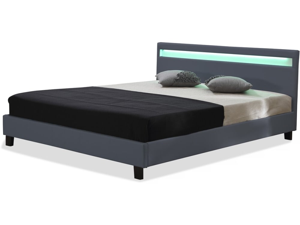 Lit en simili cuir gris 160 x 200 cm Lit en simili cuir gris 160 x 200 cm