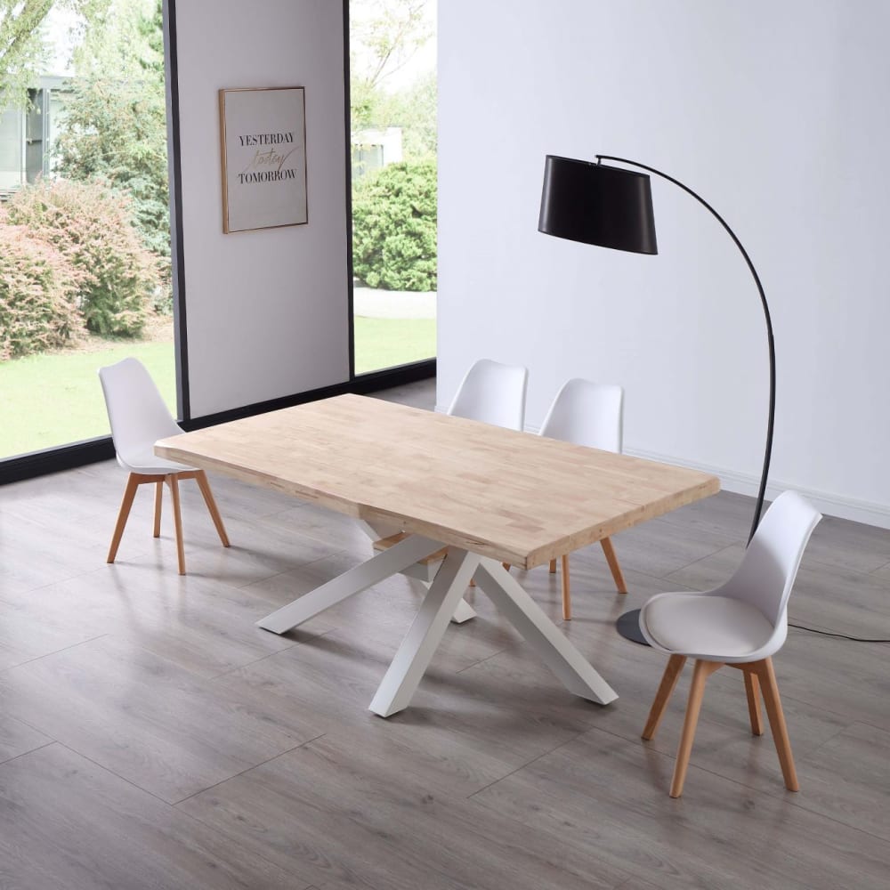 mesa de comedor fija con patas metalicas 180x100 cm roble blanco