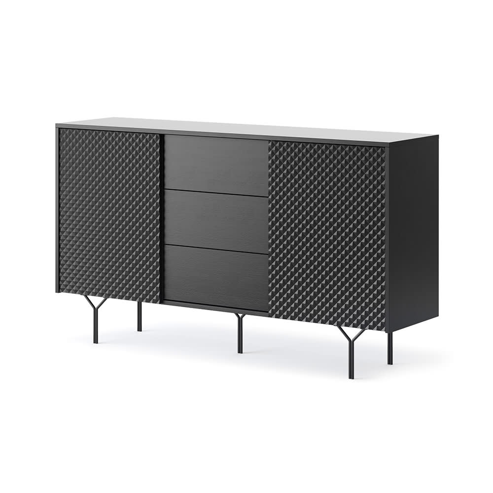Feldmann-Wohnen Kommode in fühlbarem 3D-Style aus Holz, 144x38x83cm, schwarz style modern - Holz