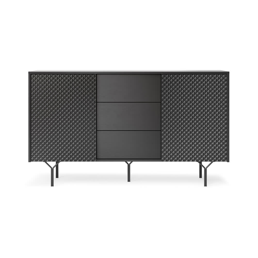 Kommode in fühlbarem 3D-Style aus Holz, 144x38x83cm, schwarz -