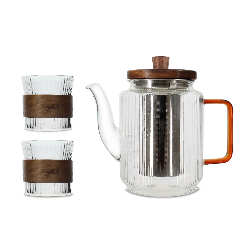 Théière en verre et anse ambre 550ml avec tasses assorties 15cl