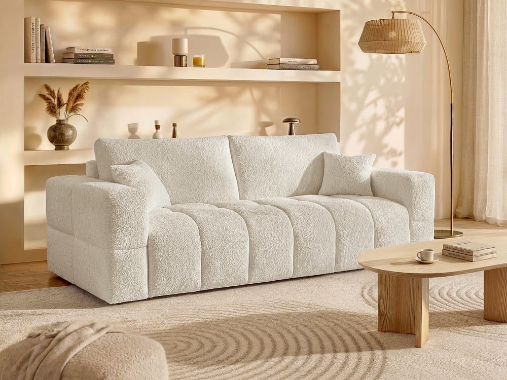 Canapé convertible polyester 4 places blanc cassé}