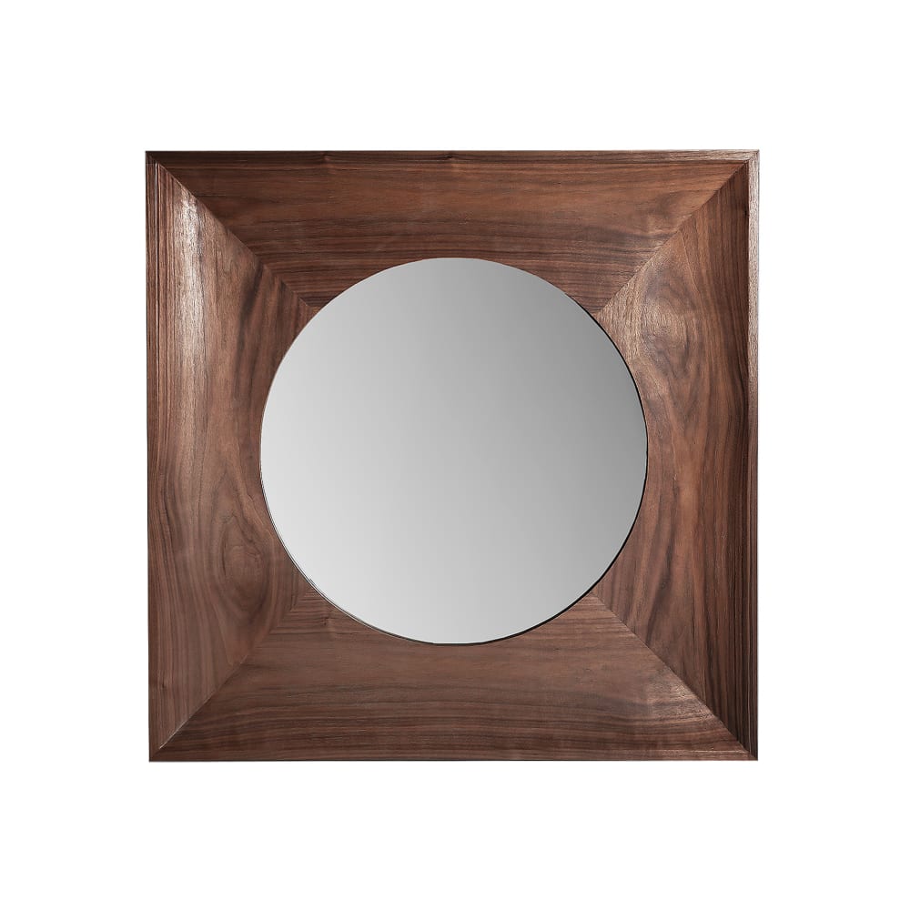 Miroir en bois de noyer marron, 115x7x115 cm