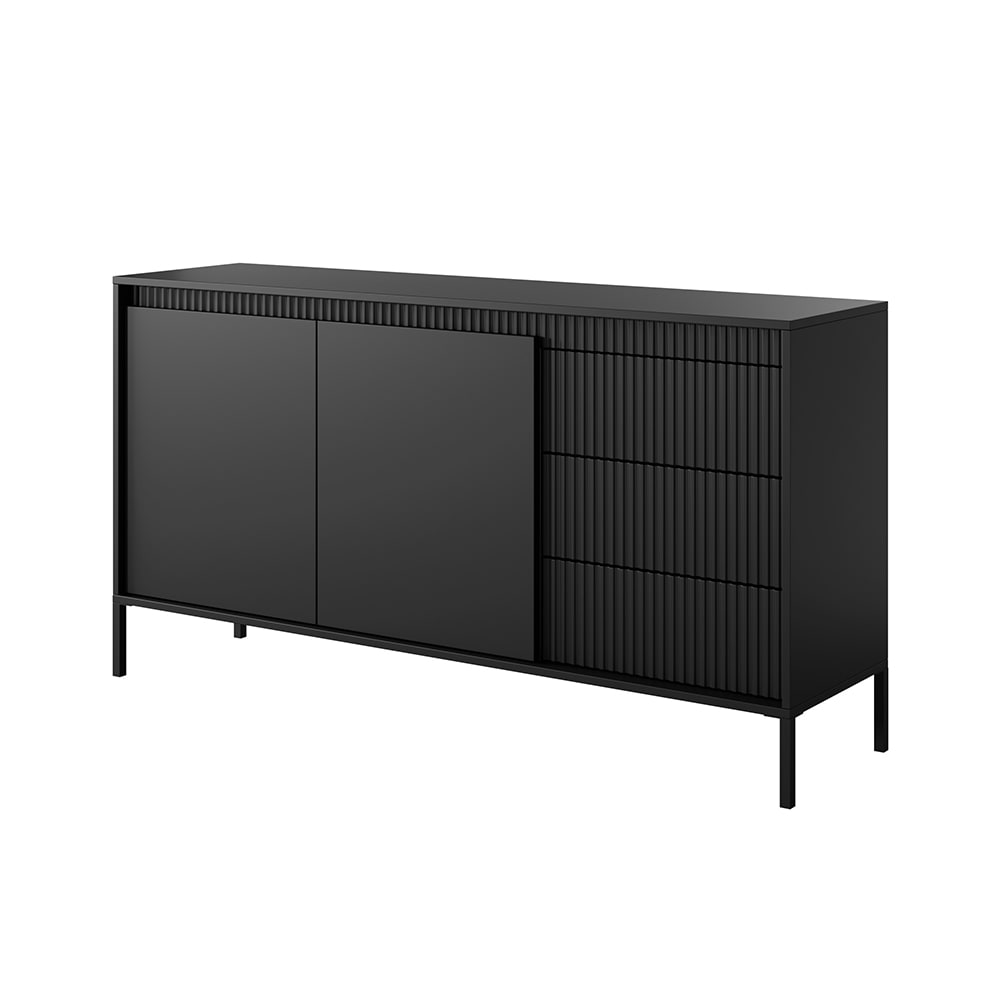 Feldmann-Wohnen Sideboard mit Türen & Schubladen aus MDF, 154x40x82cm, schwarz style modern - Spanplatte