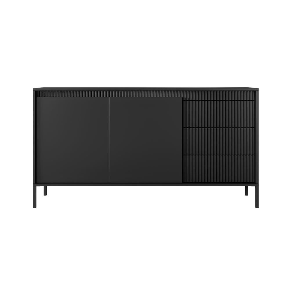 Sideboard mit Türen & Schubladen aus MDF, 154x40x82cm, schwarz -