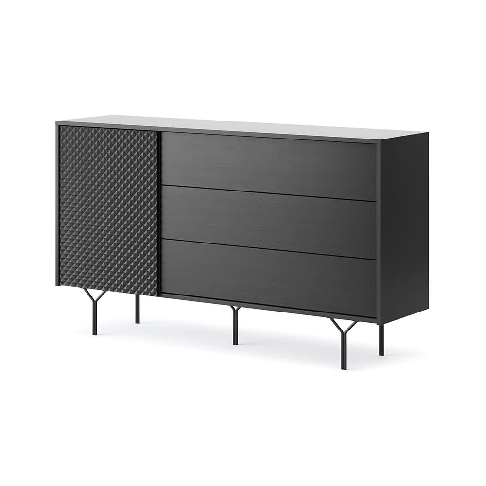 Feldmann-Wohnen Kommode mit fühlbarer 3D-Optik aus Holz, 144x38x83cm, schwarz style modern - Holz
