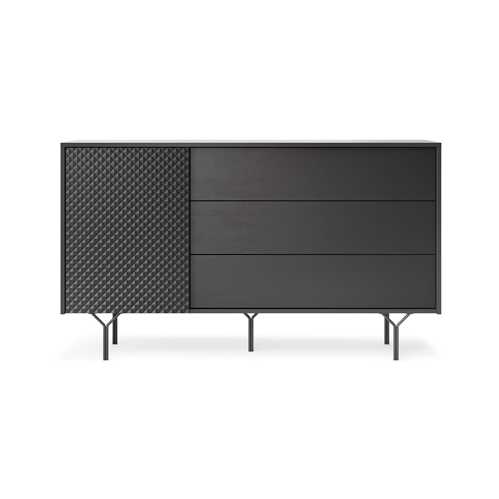 Kommode mit fühlbarer 3D-Optik aus Holz, 144x38x83cm, schwarz -