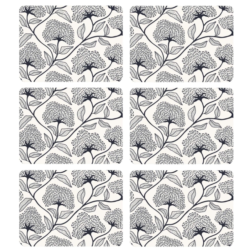 Lot de 6 sets de table motifs ginkgo beige et noir 28 x 43 cm
