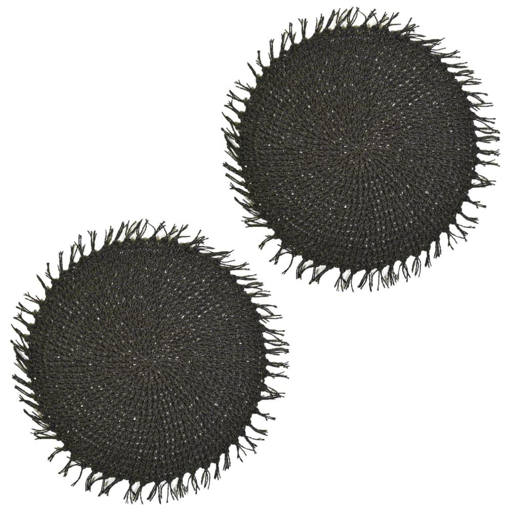 Lot de 2 sets de tables ronds en jute noir diam. 38 cm