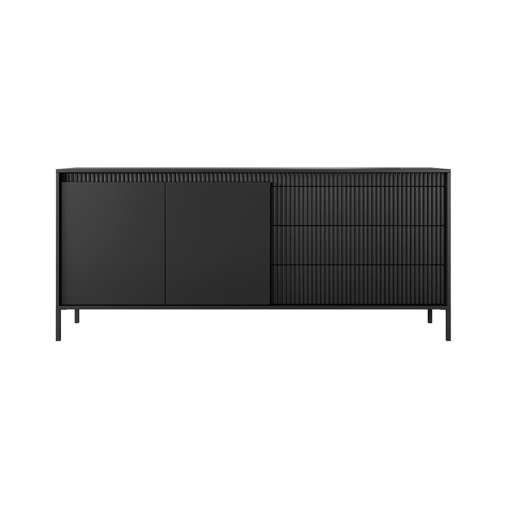 Sideboard mit Türen & Schubladen aus MDF, 188x40x82cm, schwarz -