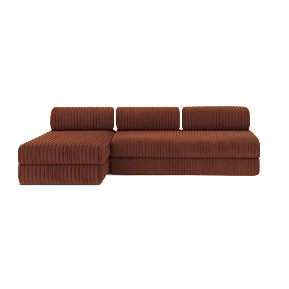 Canapé d'angle convertible 6 places en velours terracotta