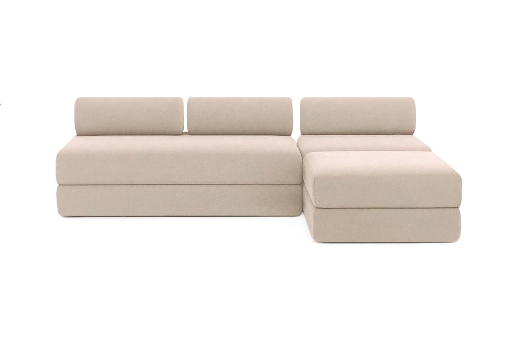 Canapé d'angle convertible 6 places en tissu beige
