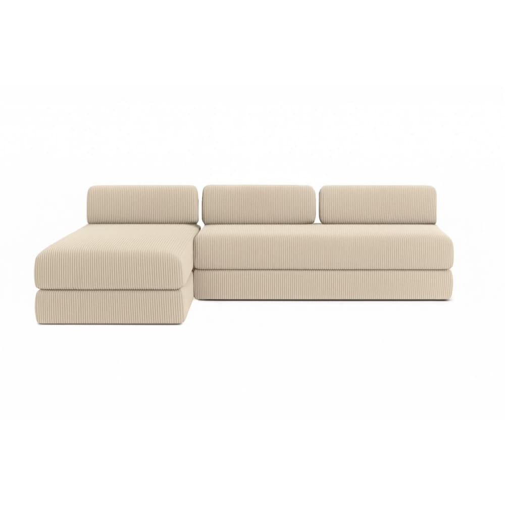 Canapé d'angle convertible 6 places en velours beige