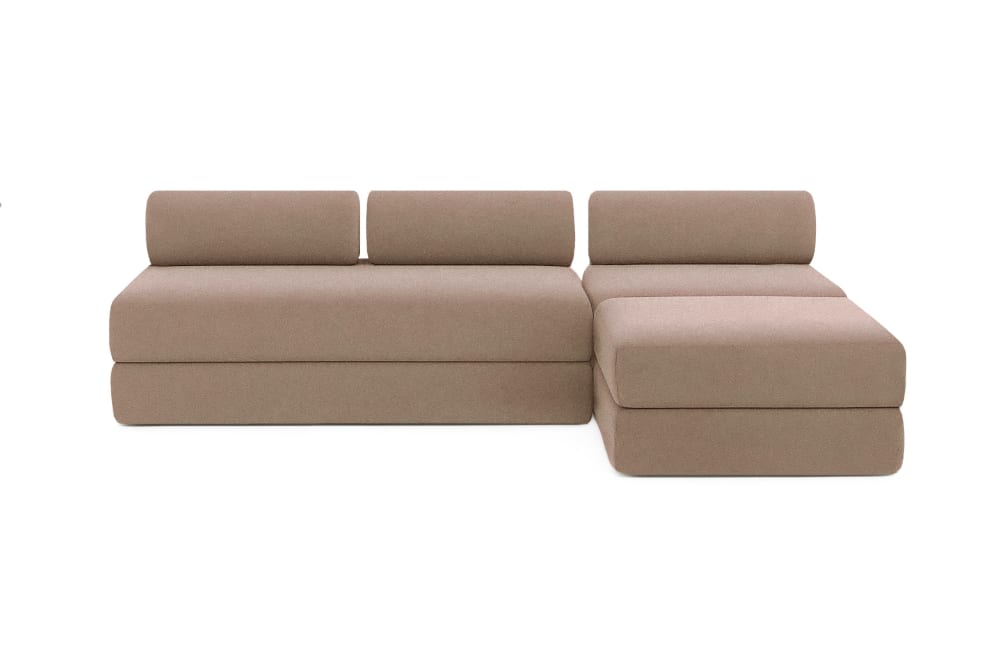 Canapé d'angle convertible 6 places en tissu marron