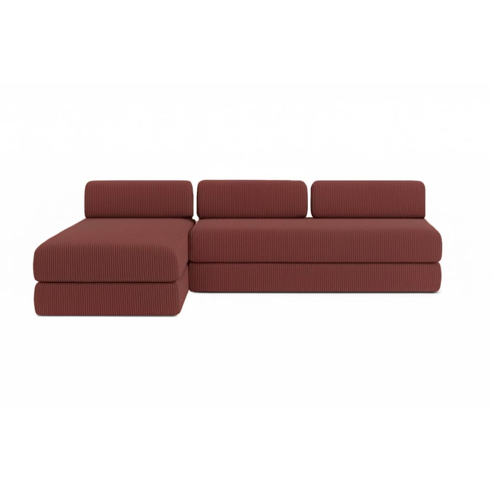 Canapé d'angle convertible 6 places en velours rouge