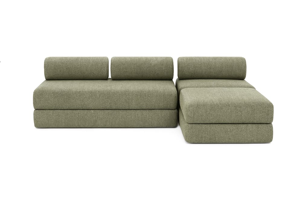 Canapé d'angle convertible 6 places en tweed vert