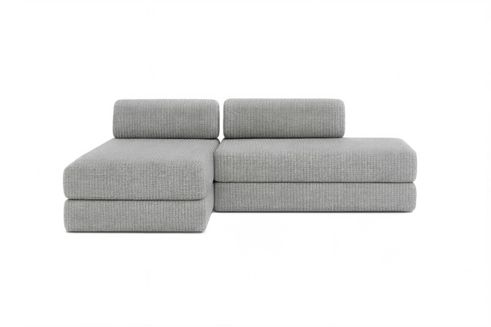 Canapé d'angle convertible 5 places en tweed gris