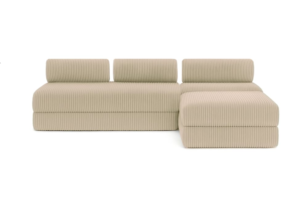 Canapé d'angle convertible 6 places en velours beige