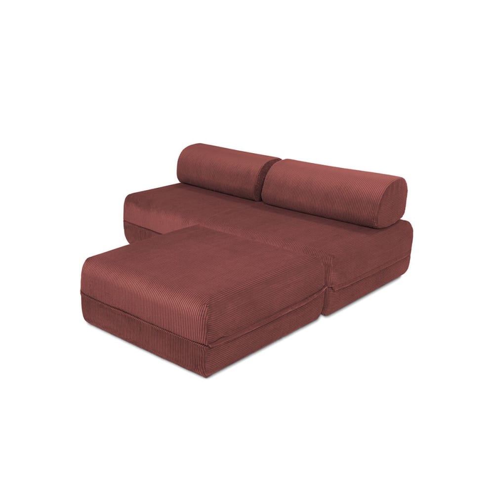 Canapé d'angle convertible 4 places en velours rouge