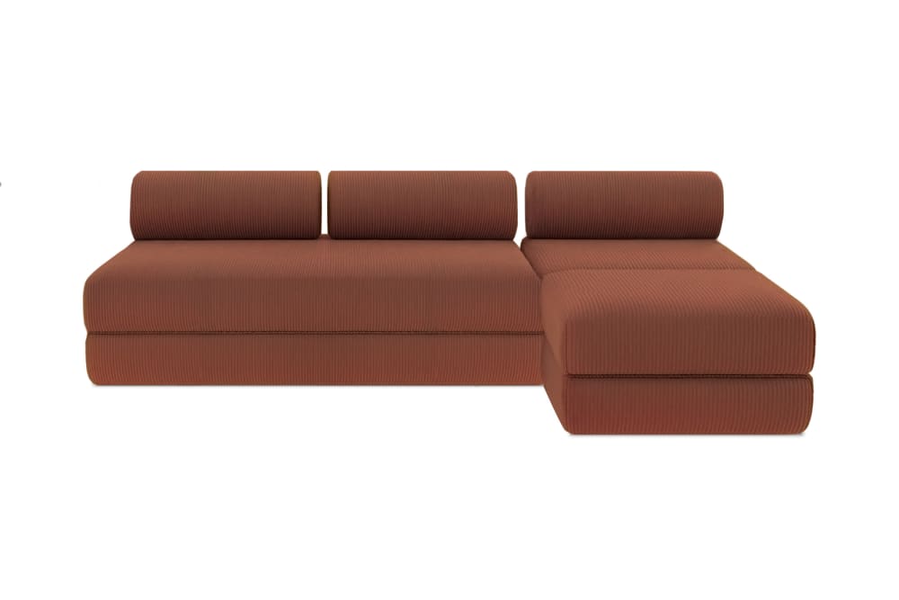 Canapé d'angle convertible 6 places en velours terracotta