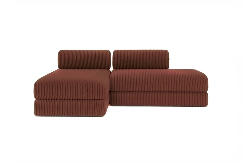 Canapé d'angle convertible 5 places en velours terracotta