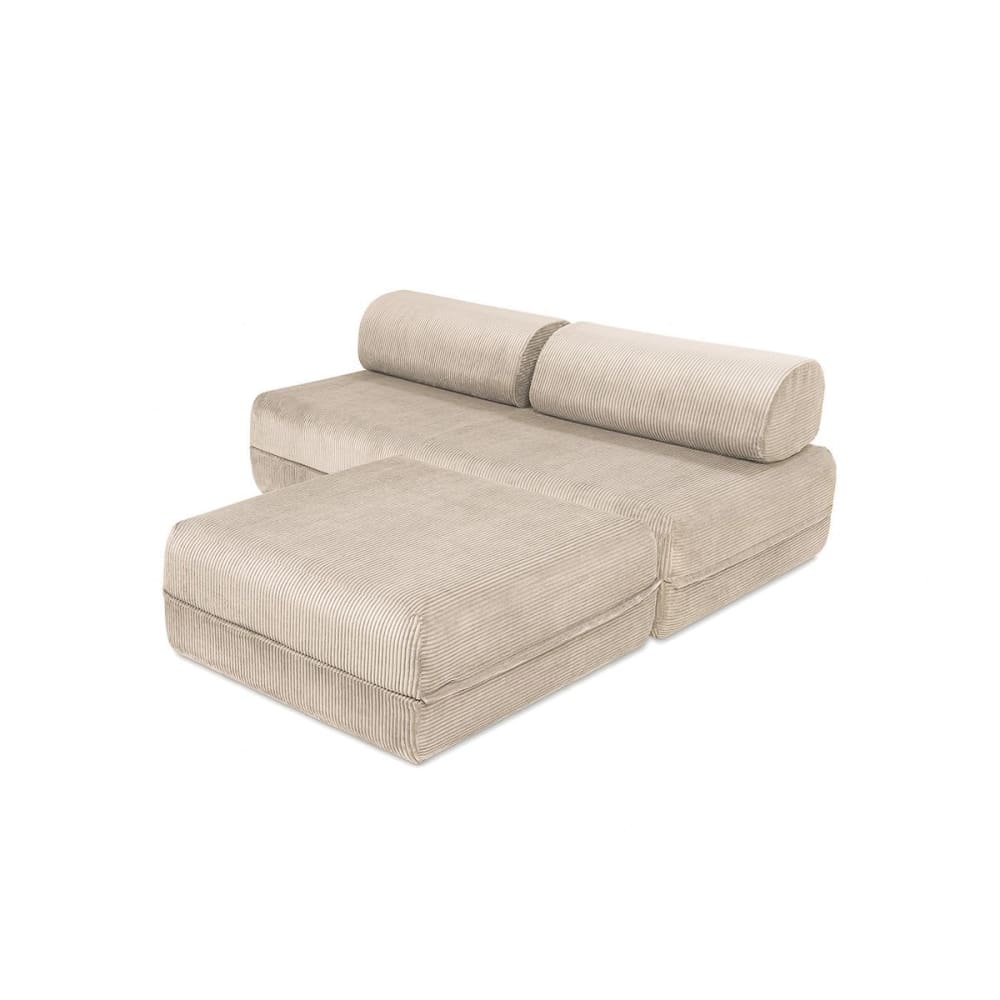 Canapé d'angle convertible 4 places en velours beige