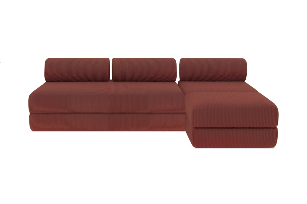 Canapé d'angle convertible 6 places en velours rouge