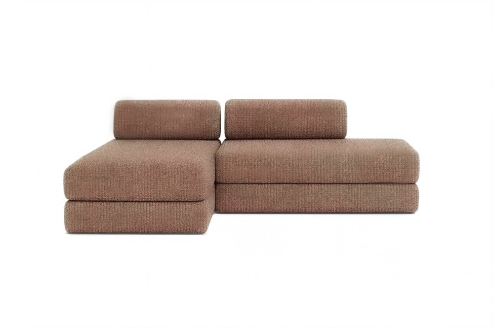 Canapé d'angle convertible 5 places en tweed rouge