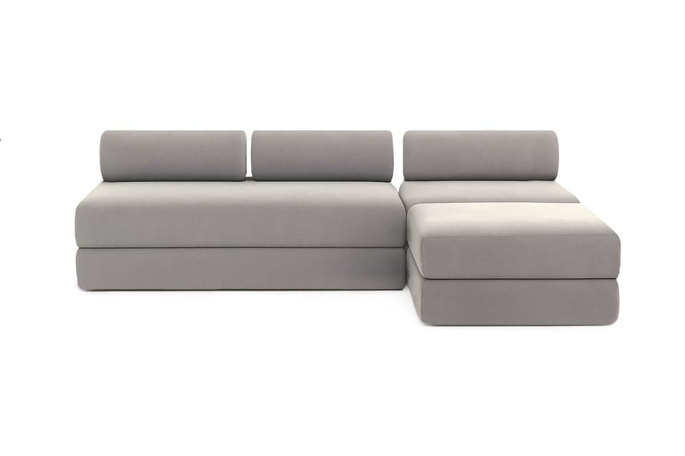Canapé d'angle convertible 6 places en tissu lisse gris