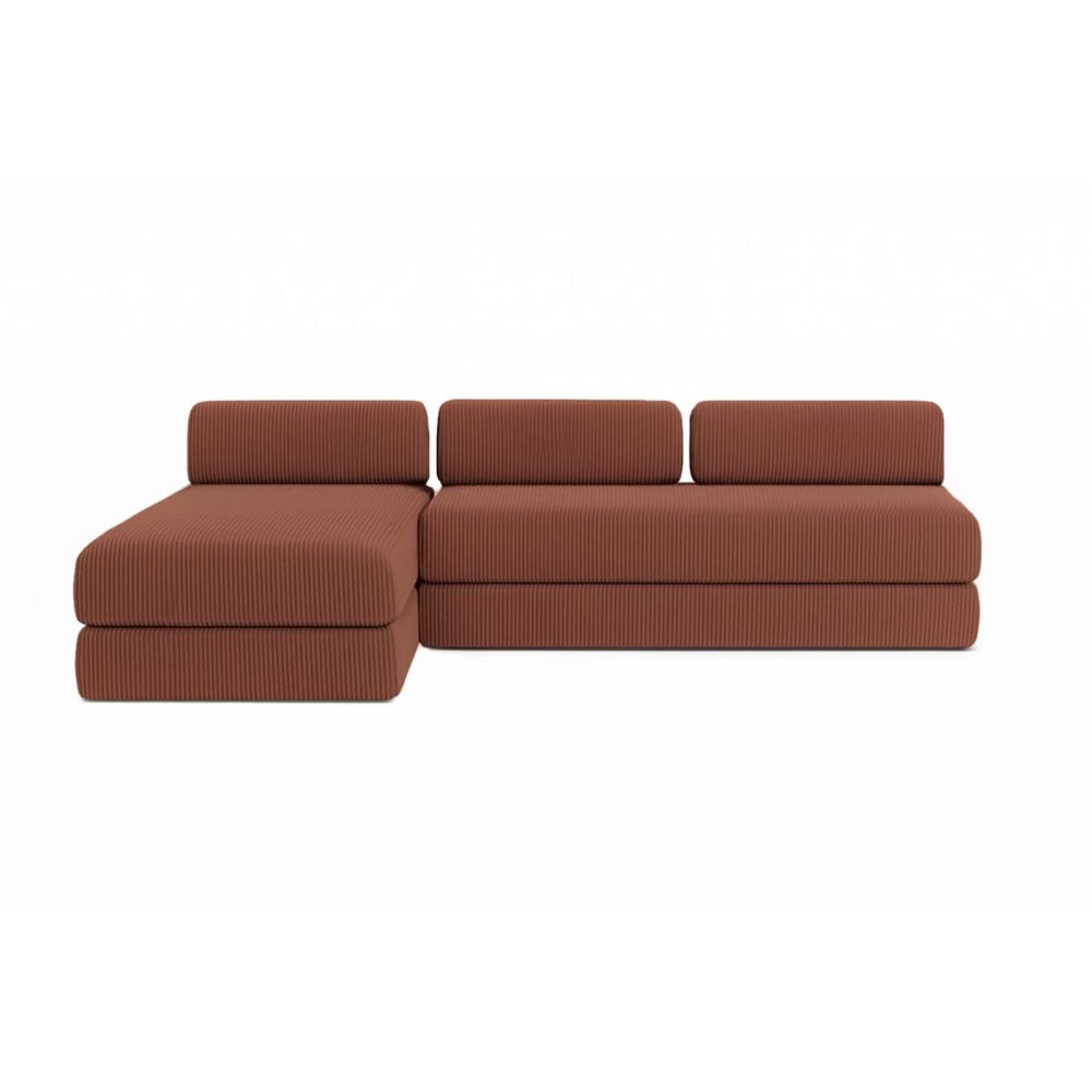 Canapé d'angle convertible 6 places en velours terracotta