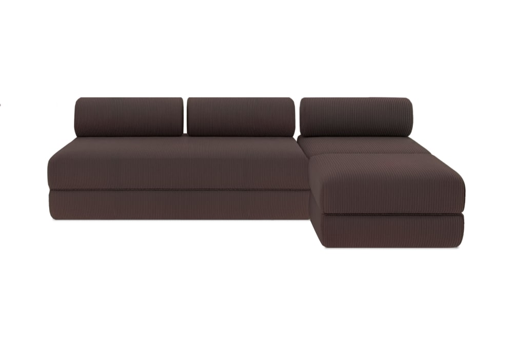 Canapé d'angle convertible 6 places en velours marron