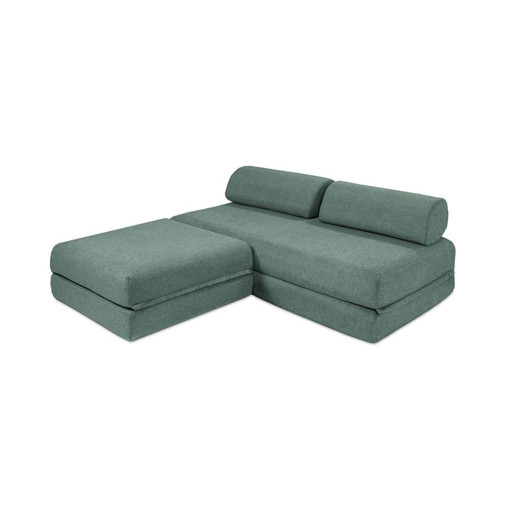 Canapé d'angle convertible 4 places en tissu bleu vert