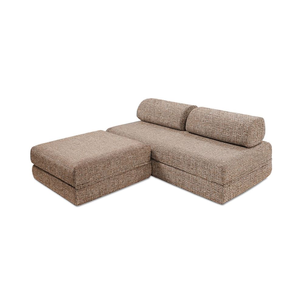 Canapé d'angle convertible 4 places en tweed marron
