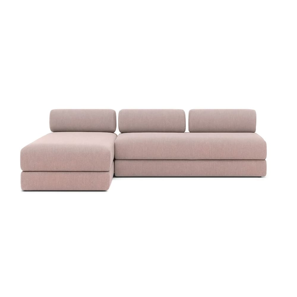 Canapé d'angle convertible 6 places en tissu lisse rose