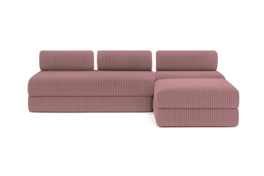Canapé d'angle convertible 6 places en velours rose