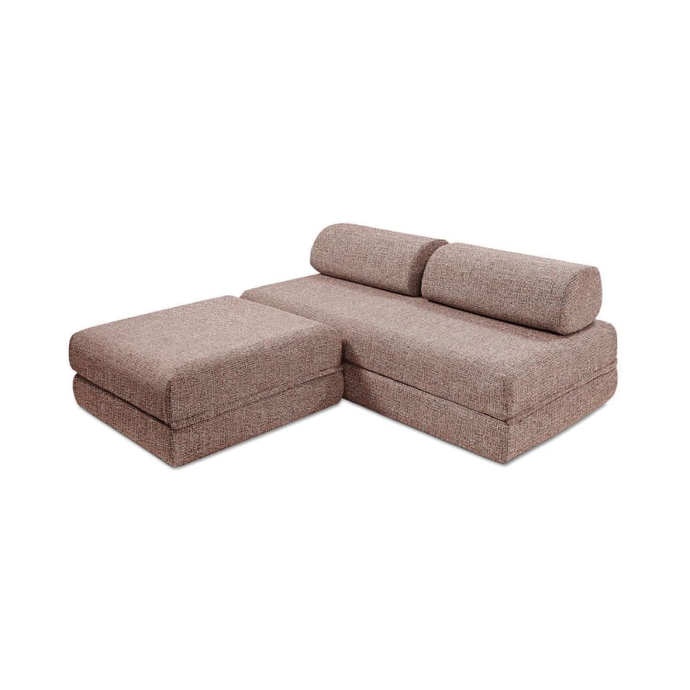 Canapé d'angle convertible 4 places en tweed rouge