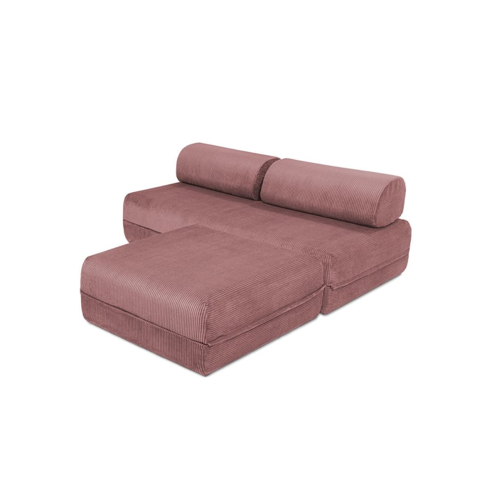 Canapé d'angle convertible et modulable 4 places en velours rose