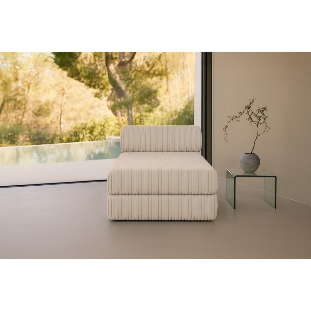 Méridienne convertible et modulable 3 places en velours beige